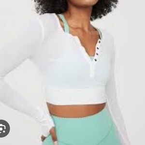 OFFLINE By Aerie Thumbs Up Waffle Henley Cropped T-Shirt American Eagle